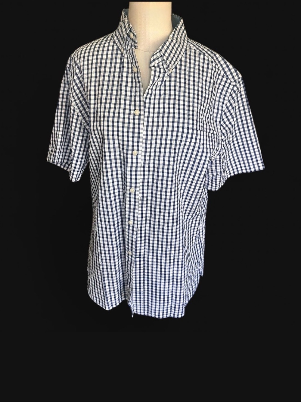 Jos. A. Bank Navy and White Gingham Short Sleeve Button-Down size m tailored fit